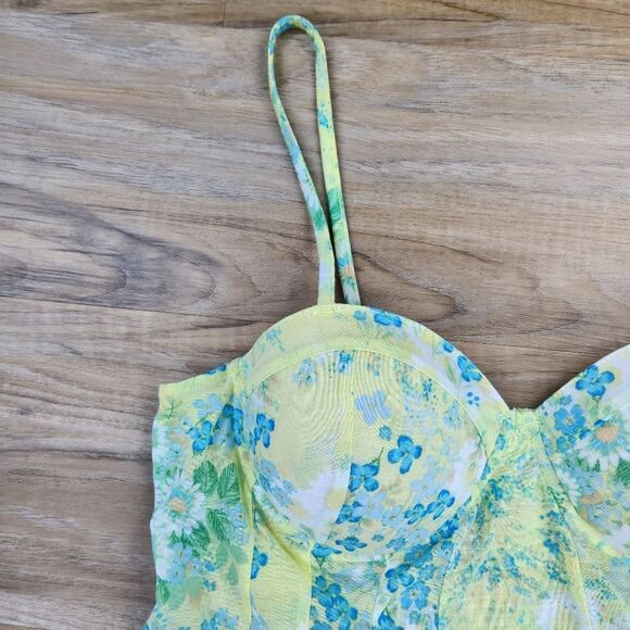 🔺️True Freedom Green, Blue, & Yellow Floral Alexandra Corset Top Large - Picture 3 of 12